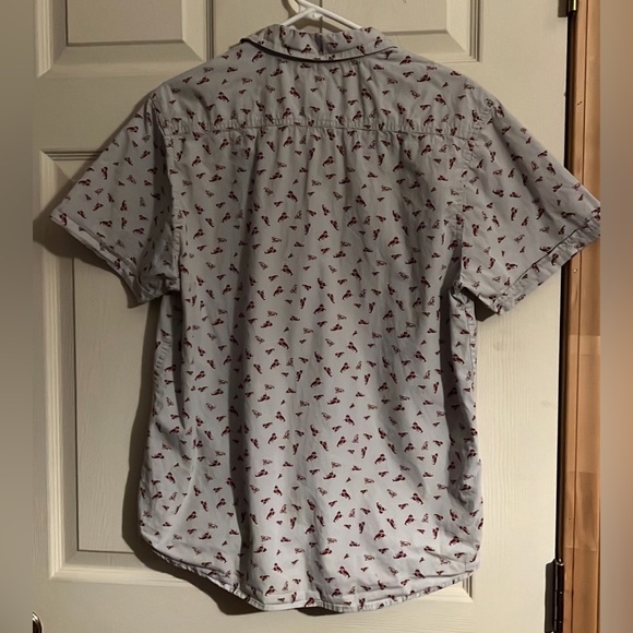 Plugg button down shirt, size medium, gray with red lobster - Picture 2 of 5